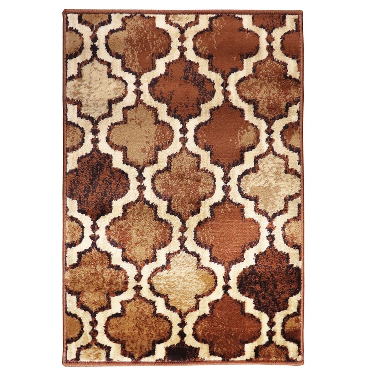 Edge Collections - 2' X 3' - Brown - Distressed Quatrefoil Pattern Area Rug for Cozy, Inviting Spaces - 1 Piece